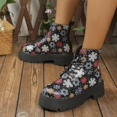 Platform Martin Boots Lace-up Platform Heel Ankle Boots - Multicolour - View 1