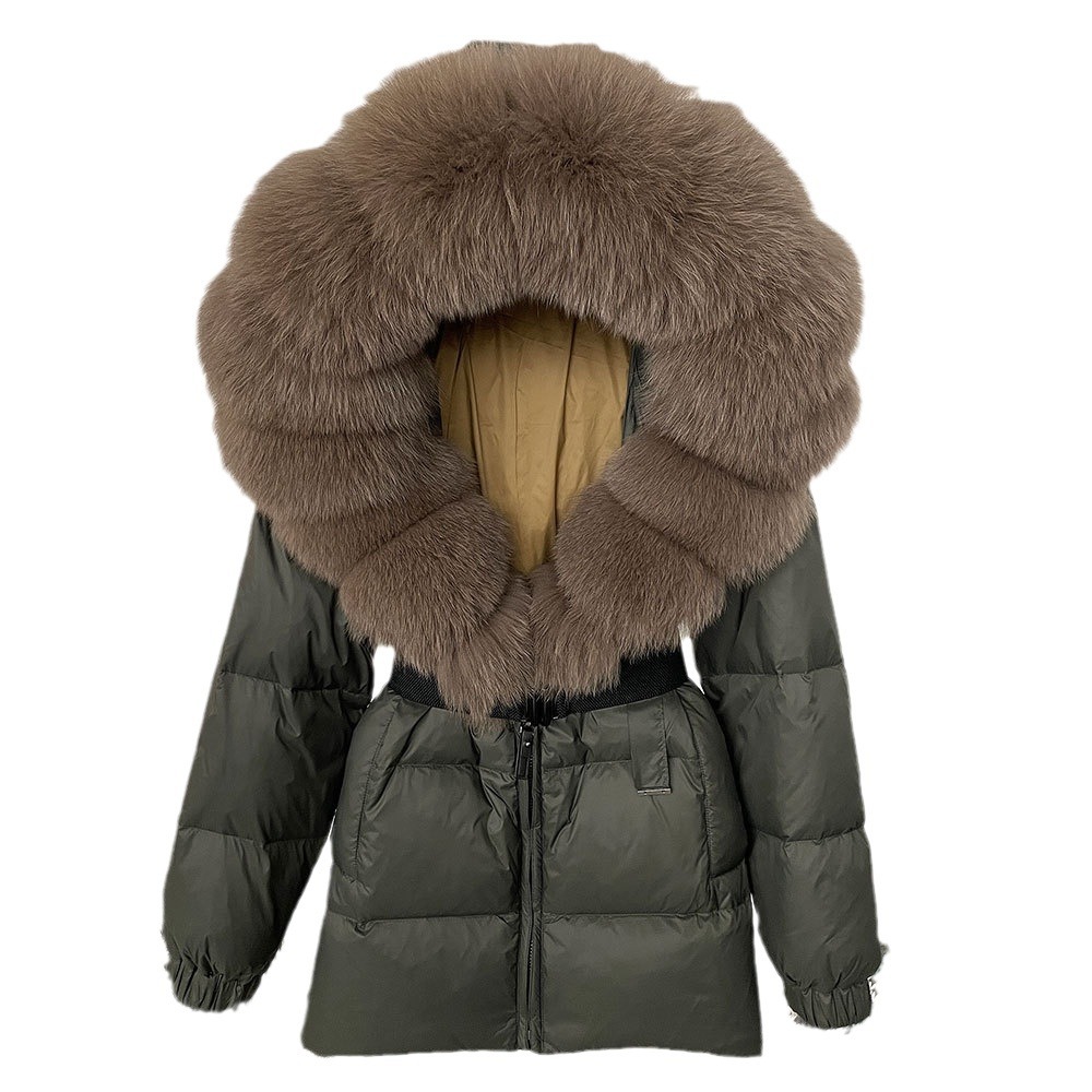 Oversized Real Fox Fur Collar Hooded White Duck Down Jacket - Image 4