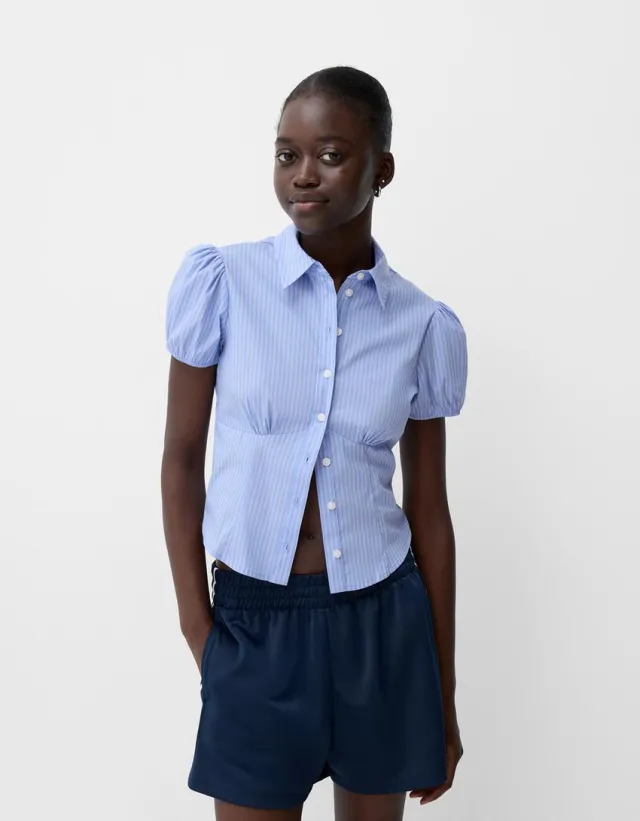 Women's Top Retro Simple Slim Shirt Temperament Commute Blue Stripes - Shop at LoveMi