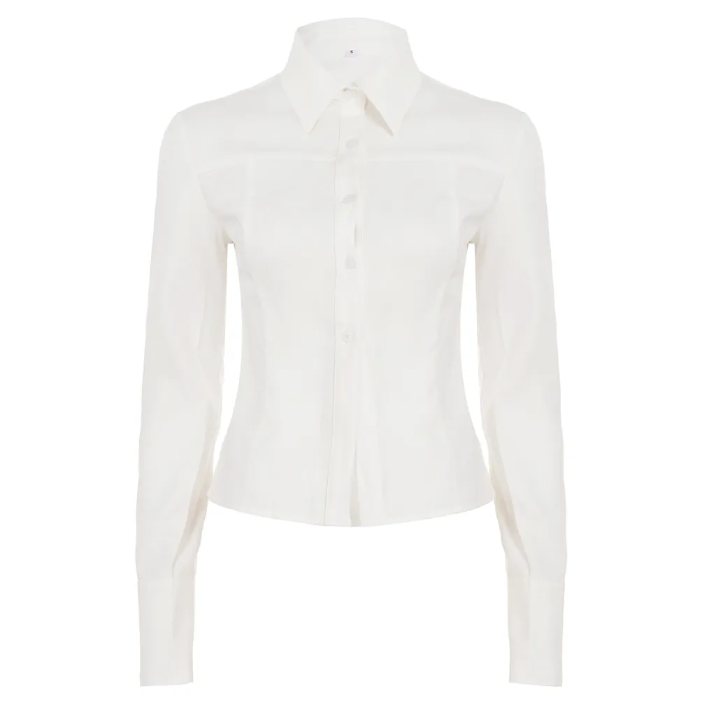 Commuter Professional Waist-controlled Lace-up Shirt Street - White