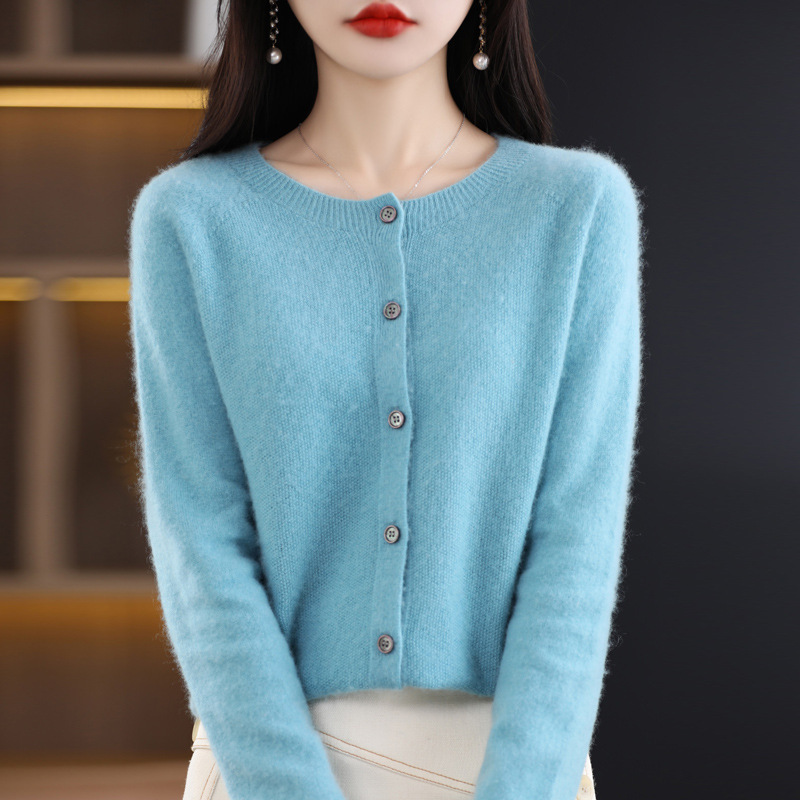 Andy Velvet Osmanthus Knit Round-Neck Cardigan