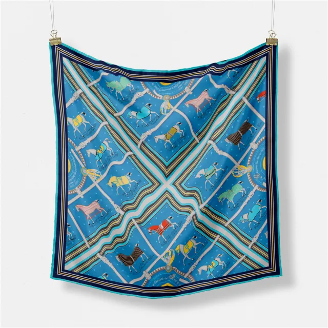 Seasons All match 53cm Small Square Towel Plaid War Horse Ladies Decoration Small Scarf Silk Scarf Blue - Shop at LoveMi