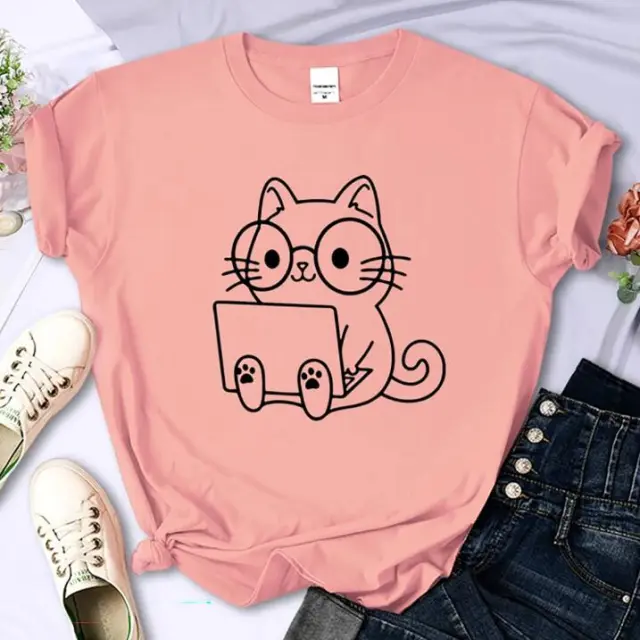 European And American Digital Printing Casual Short sleeved T shirt Pink - Shop at LoveMi