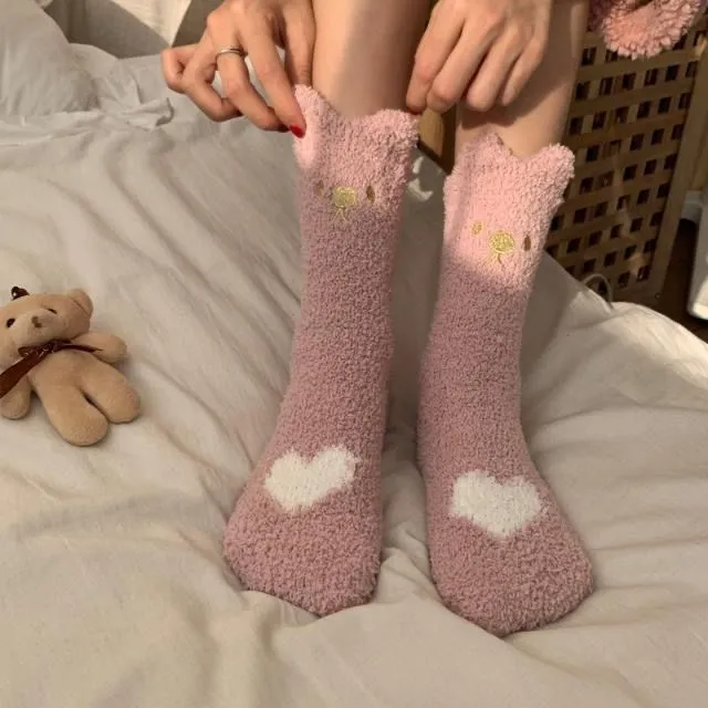 Autumn And Winter Thickening Velvet Thermal Non slip Room Socks Pink - Shop at LoveMi