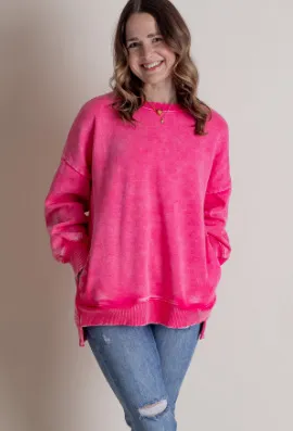 Women's Autumn And Winter Loose Cotton Washed Sweater Rose Red - Shop at LoveMi