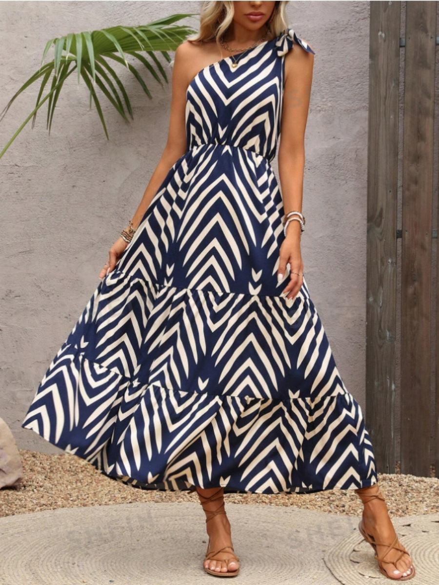 Vestido bohemio estampado con hombros descubiertos y cordones 161f11a6 F0f9 42ff 9321 Ebb5177a3378