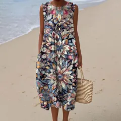 Sleeveless Shirt Dress Women's Casual Floral Print 3D Printed Sleeve Length Skirt - 34 Models - View 1