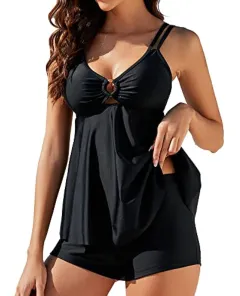 Women's Two-piece Swimsuit Plus Size Printed Suspender Skirt Boxer Bikini - Black - View 1