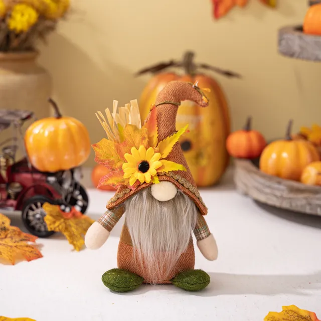 Thanksgiving Decorations Standing Faceless Doll Ornaments Harvest Season Maple Leaf Sunflower Curved Hat Rudolf Men'S - Shop at LoveMi