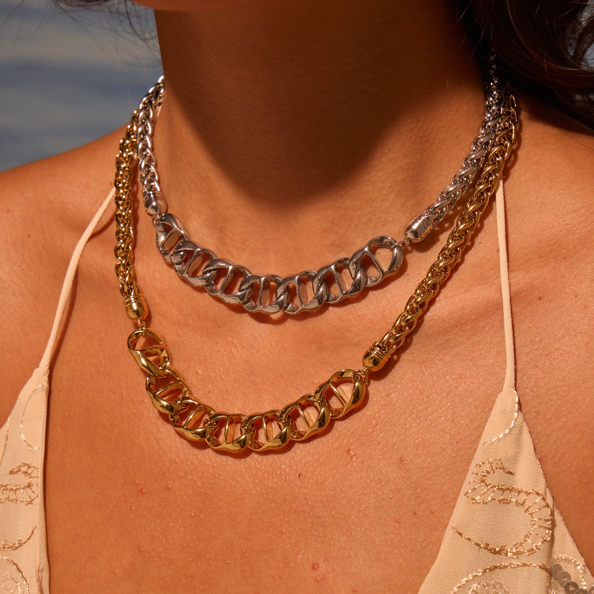 Collier en acier inoxydable, plaqué or, ne se décolore pas, assorti à tout