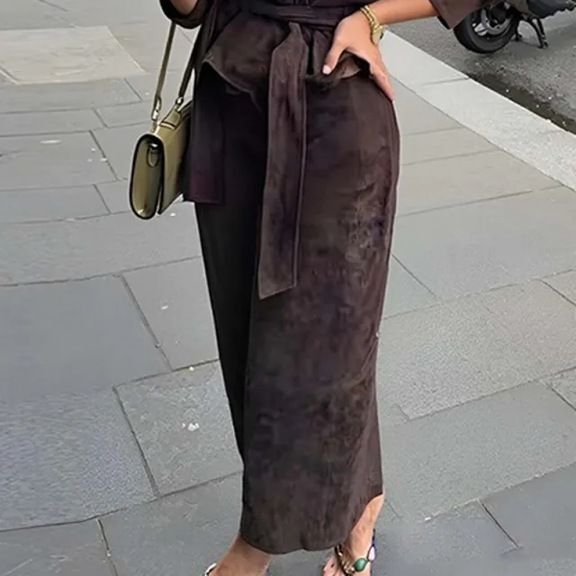 Slim fit Lapel Suit Long Sleeve Small Suit Skirt Suit Brown - Shop at LoveMi