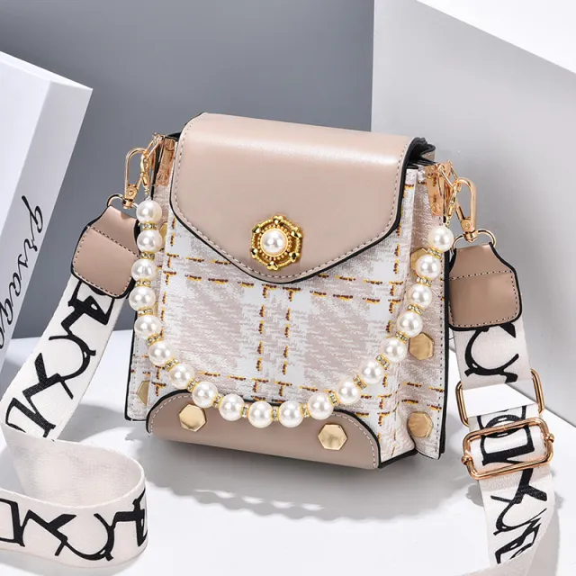 Fashion Women'S Crossbody Bag Girl'S Cute Princess Wallet Classic Shoulder Bag Summer Pearl Chain Phone Bag Khaki - Shop at LoveMi