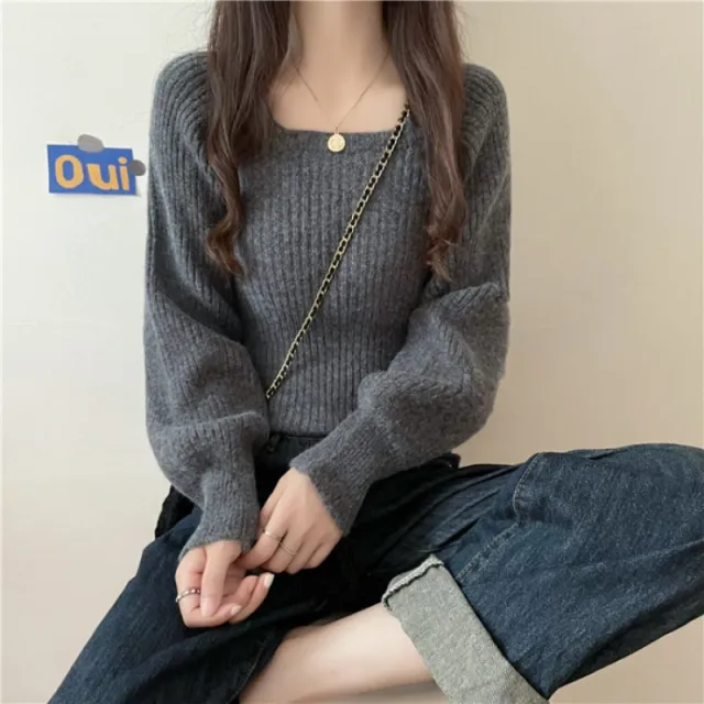 Western Style Low Collar Long Sleeves Top Slim fit Sweater Gray - Shop at LoveMi