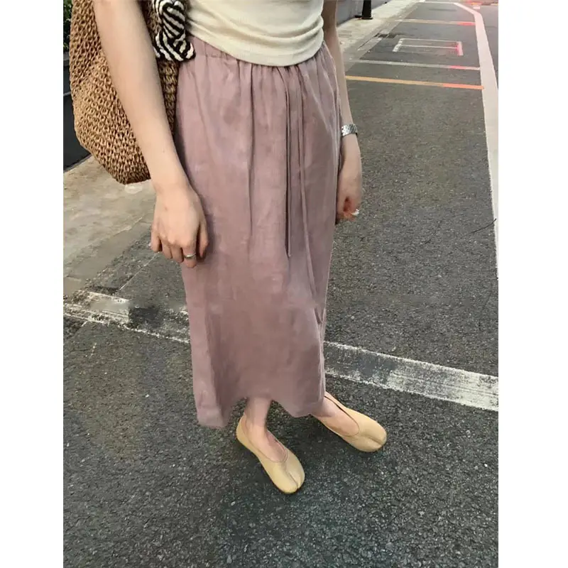 Women's Mid-Length Casual Skirt - Elastic Waist A-Line Skirt For Summer