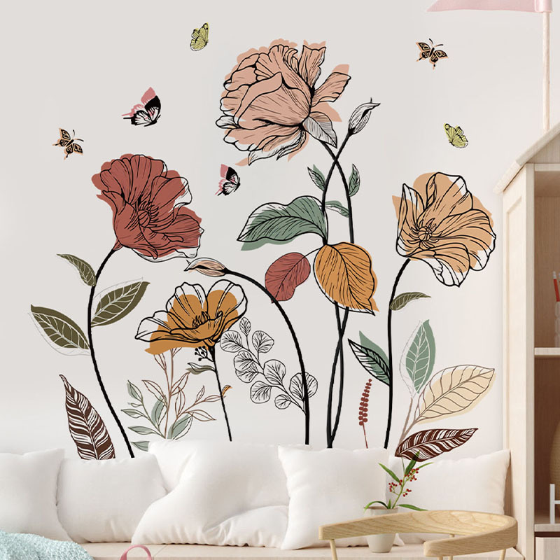 Title 2, Bohemian bloemen muursticker, wildbloemen wandk...