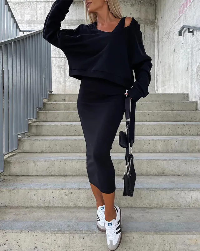 Vest Dress V neck Hooded Hoodie Short Top Suit Black - Shop at LoveMi
