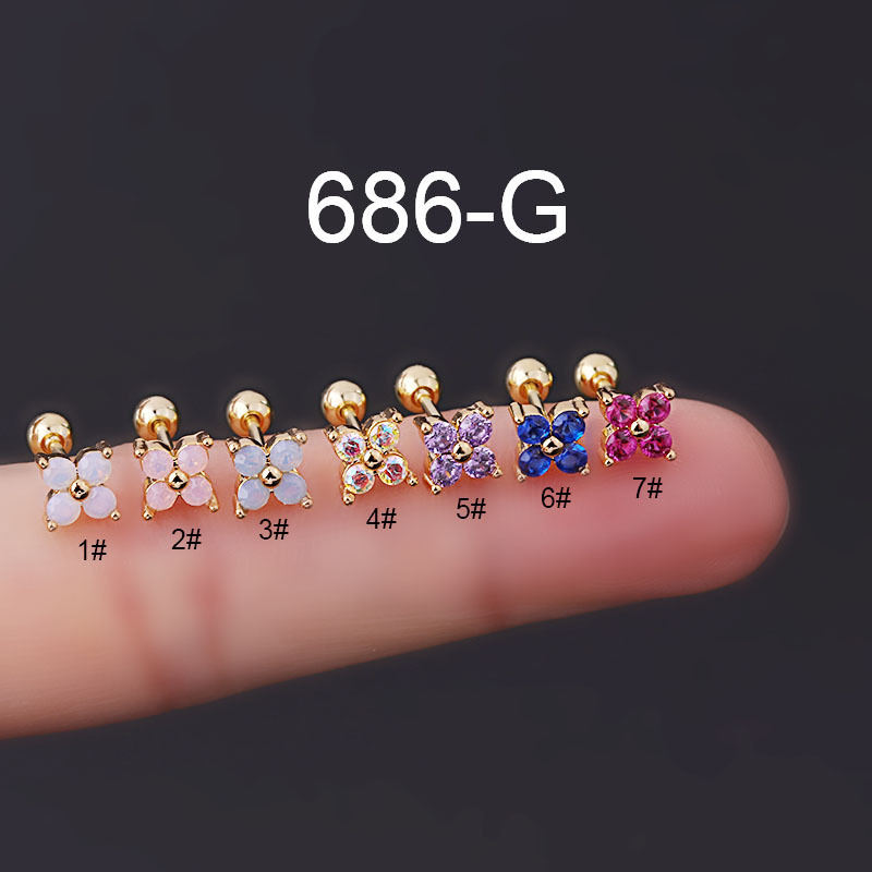 Titanium Steel Thin Rod Protein Color Zircon Ear Bone Stud