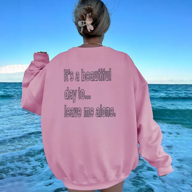 Pure Color All matching Embroidered Pullover Brushed Loose Sweatshirt Light Pink - Shop at LoveMi