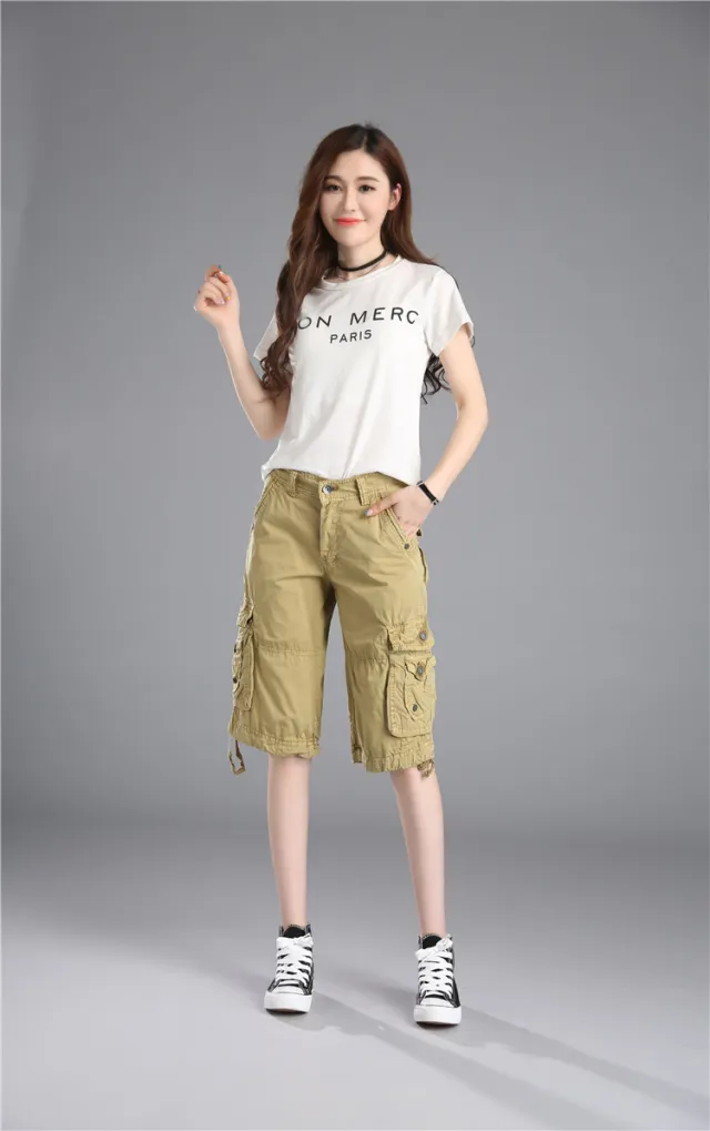 Casual Pants Loose Overknee Cropped Pants Multicolor Plus Size Khaki - Shop at LoveMi