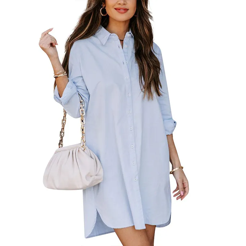 Long Striped Casual Elegant Long Sleeve Blouse - Blue