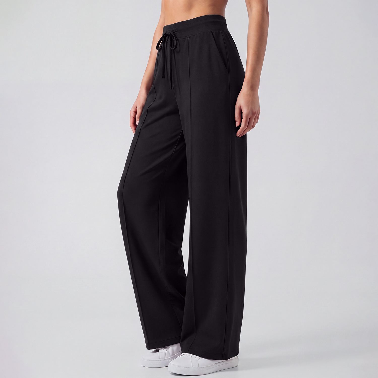 Womens High-Waisted Drawstring Wide-Leg Yoga Pants Xingyao Black S