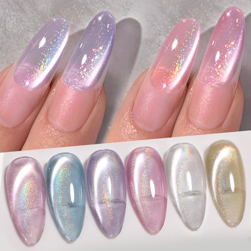 Fashionable Ice-clear Rainbow Cat-eye Gel Polish