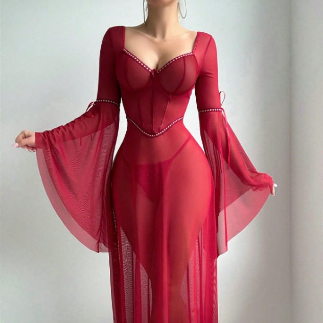 Mesh Split Dress Split Sexy Suit