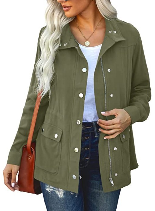 European And American Fashion Polo Collar Solid Color Cardigan Top Army Green - Shop at LoveMi