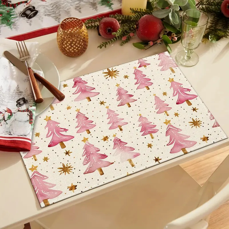 Christmas Holiday Party Table Insulation Mat Christmas Tree Linen Printing