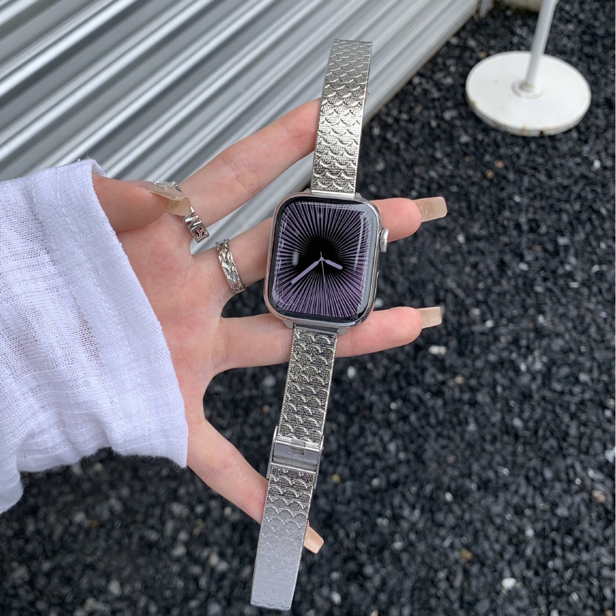 Silver Versatile Wave-pattern Stainless Steel Watch Strap 3