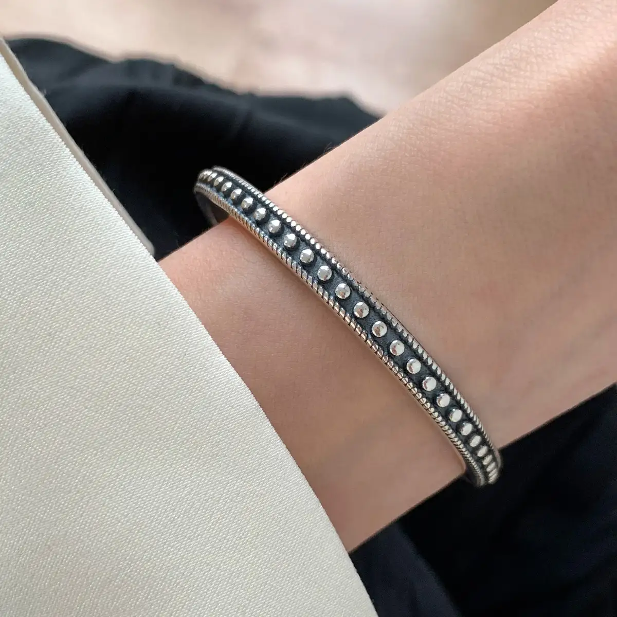 925 Sterling Silver Heavy-Work Vintage Silver Bracelet For Women