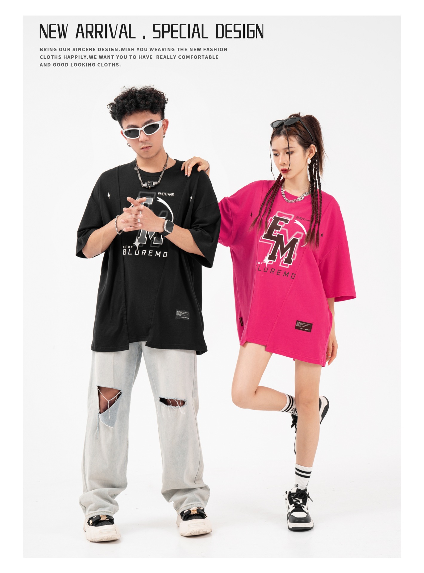 Stitching Edging Printed Loose Short Sleeve