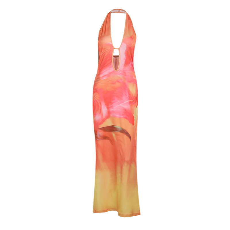 Women's Fashion Printed Hollow Slim Dress