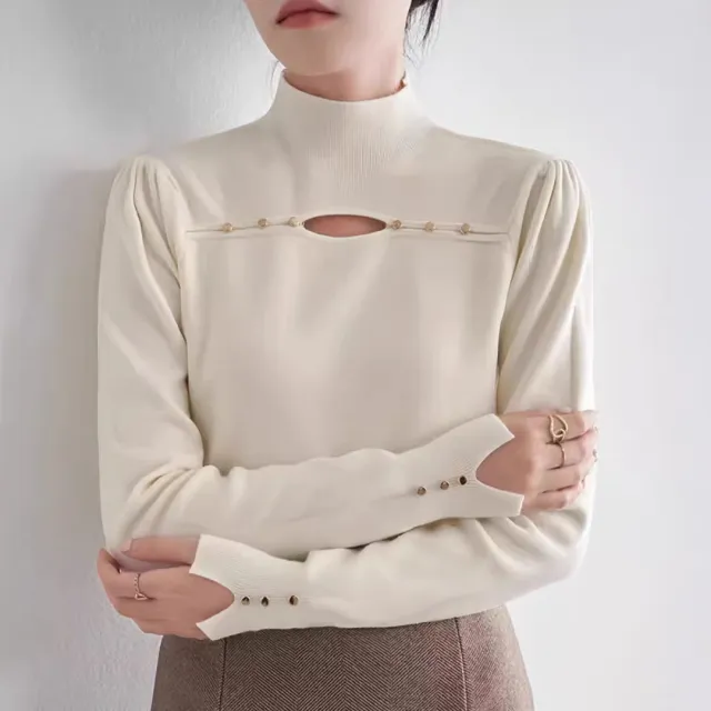 New Design Sense Niche Knitted Inner Match Bottoming Shirt Hollow out Top For Women Apricot - Shop at LoveMi