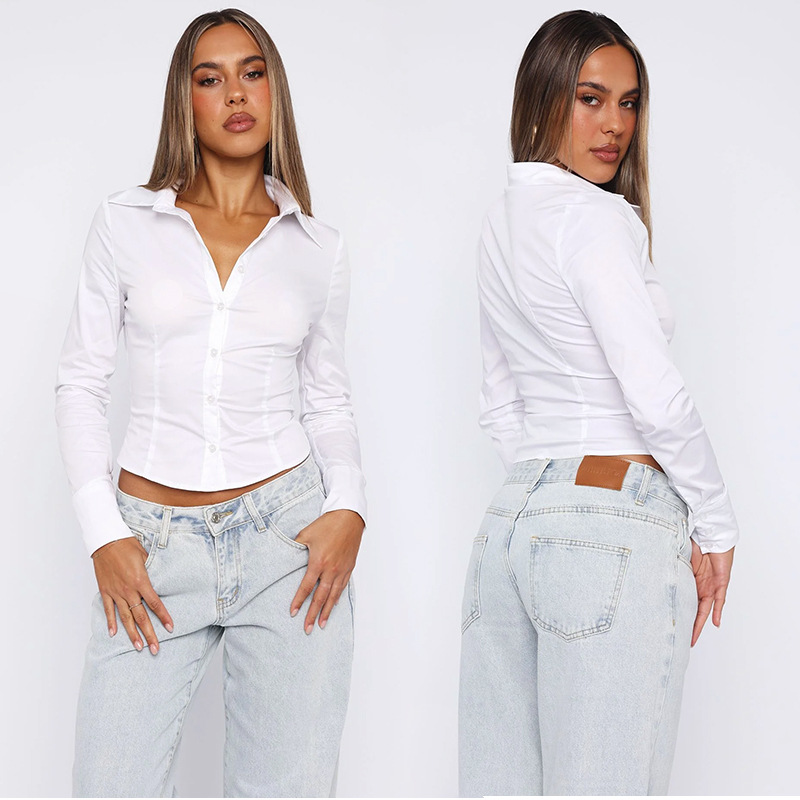 Womens Top Solid Color Slim-fit Ladies Long-sleeve Elegant