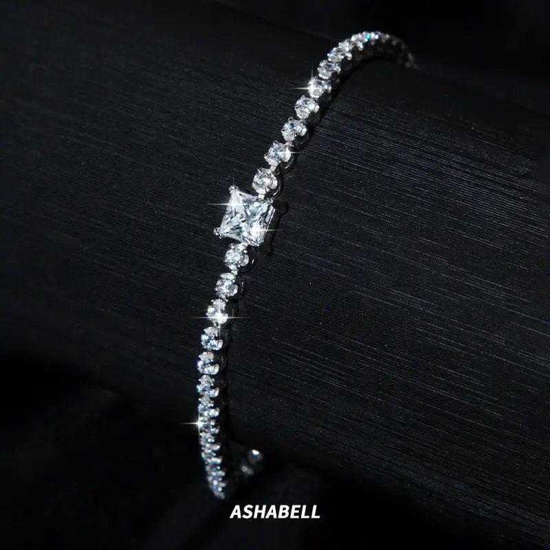 Sterling Silver S925 Moissanite Princess Square Bracelet High-grade D Color