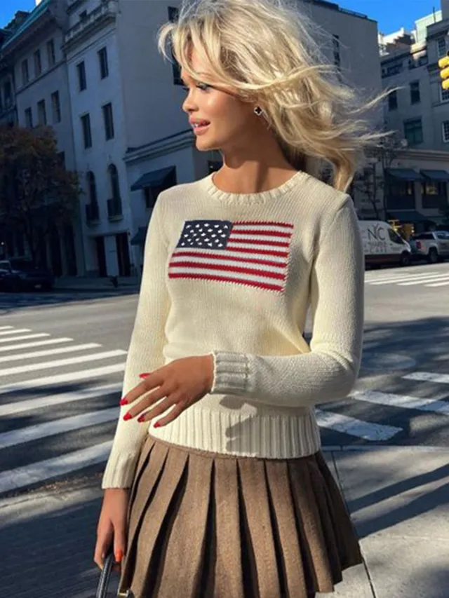 Women's Retro Long sleeved Pullover Round Neck Sweater Light Yellow - Shop at LoveMi
