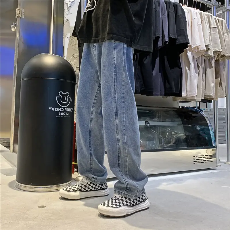 Mens Loose-fit Vintage-washed Denim Jeans