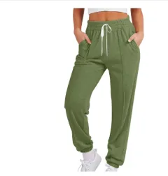 Women's Casual Drawstring Solid Colour Sports Jogger Pants - Army Green - View 1