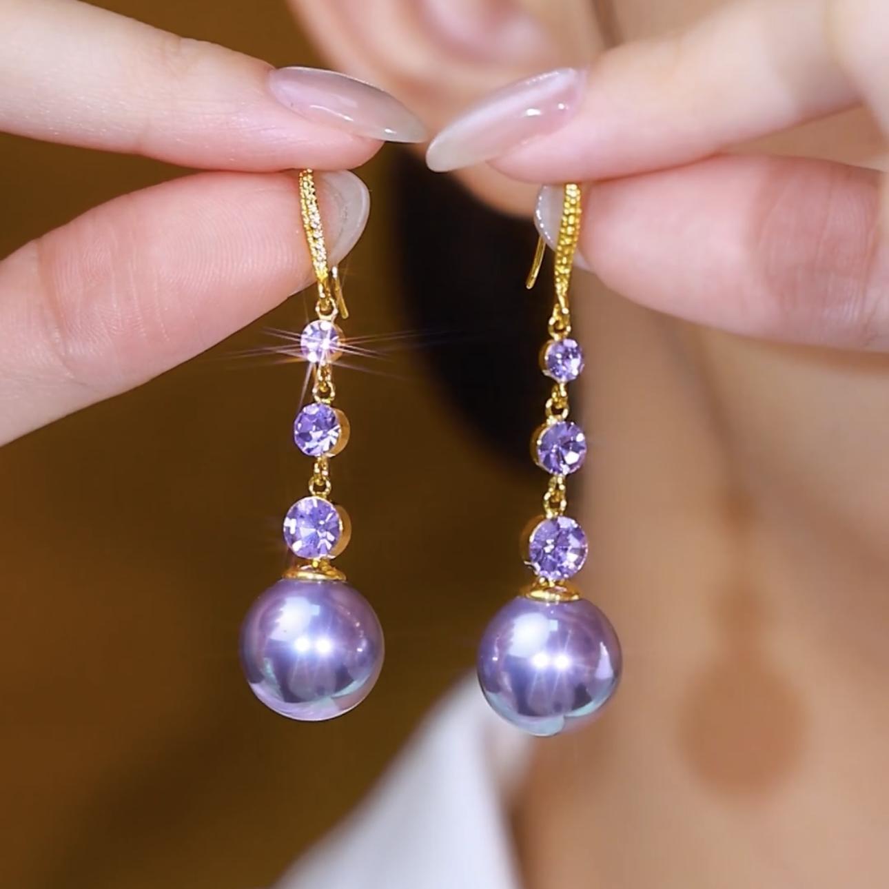 Ball Diamond Pearl Tassel Ear Hook French Elegant