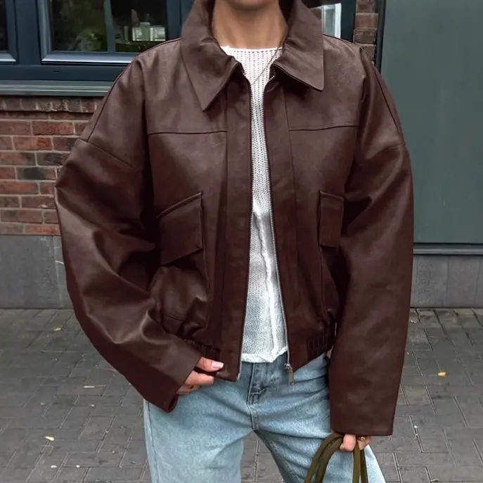 Retro AutumnWinter Old Money Style Leather Jacket