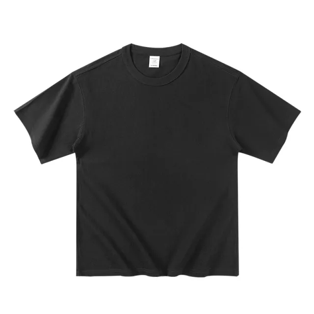 Solid Color 400g Heavy Cotton Round Neck Short Sleeve Black - Shop at LoveMi