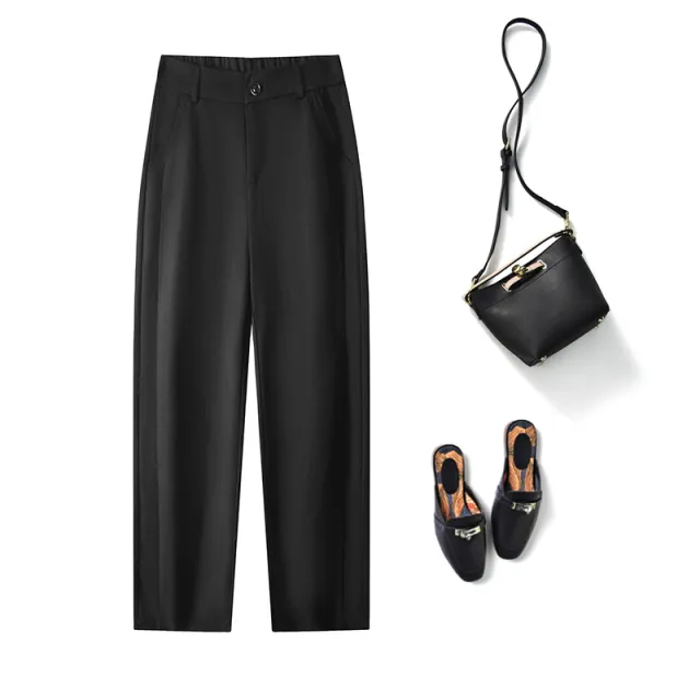 High Waist Suit Pants Women's Spring And Autumn New Loose Casual Harem Pants Black - Shop at LoveMi