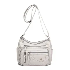 Women's Leather Large-capacity Crossbody Bag - Grey - View 1