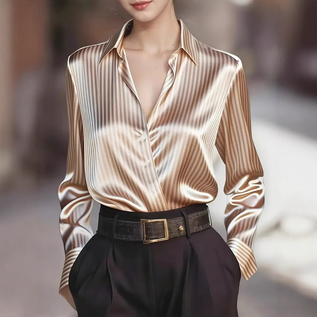 Autumn French Design Retro Stripe Niche Long Sleeve Shirt - Image 8