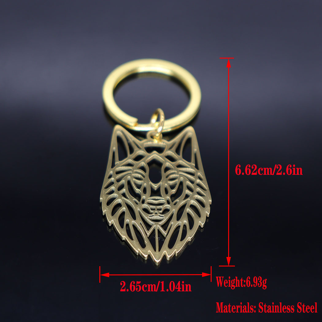 Title 5, Stainless Steel Hollow Wolf Head Pendant Keychain