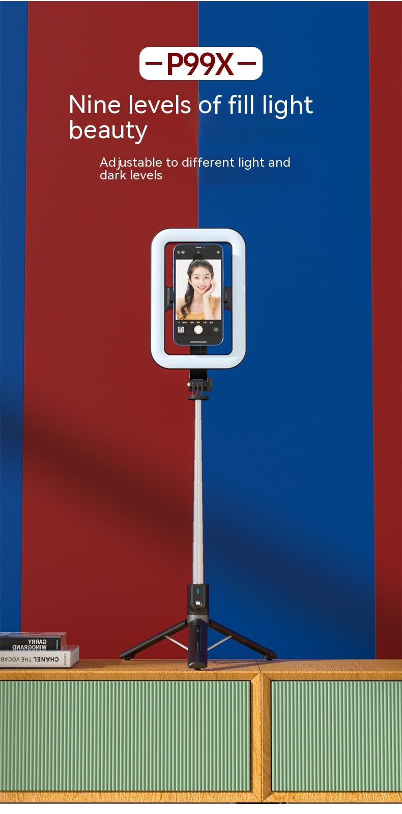 8-inch Beauty Fill Light Selfie Stick Bluetooth Remote Control Integrated Outdoor Floor Live Tripod - Image 2
