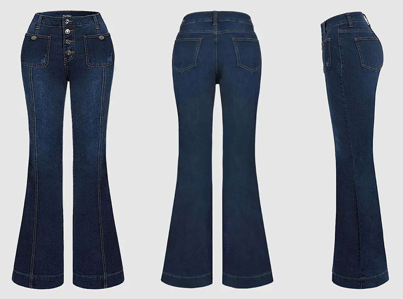 Stitching Washed Denim Stretch Slim Fit Bell-bottom Pants - Image 3