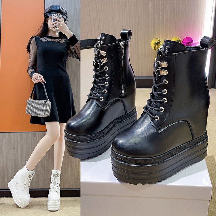 Womens Lace-Up Chunky-Soled Round-Toe Fashionable Boots