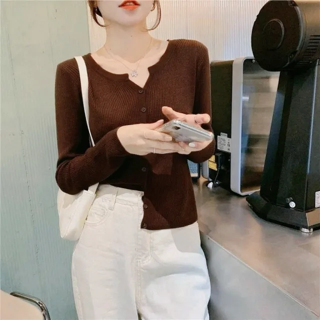 Autumn And Winter V neck Knitwear Women's Thin Long Sleeve Brown - Shop at LoveMi